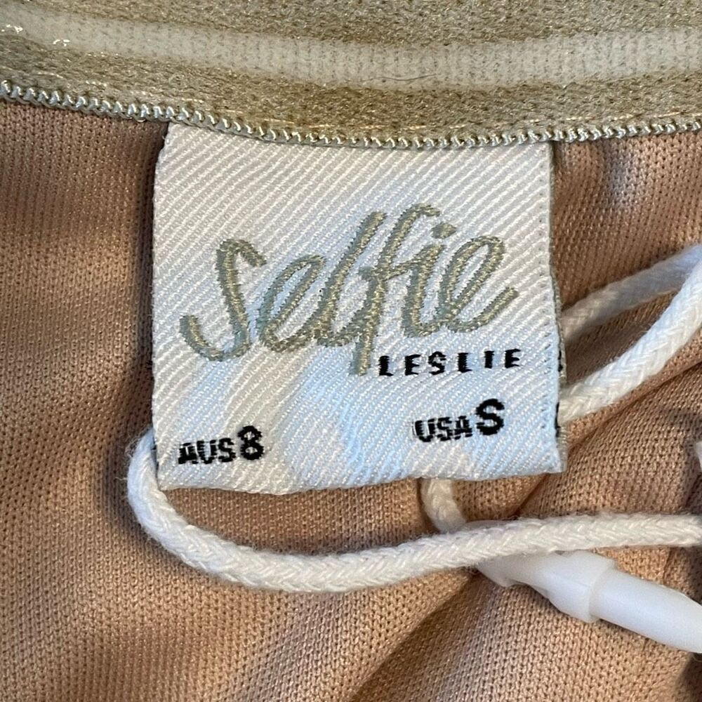Selfie Leslie Dreamy Off The Shoulder Dress Ivory Tan Lace High Low Ruffle S - Picture 9 of 13
